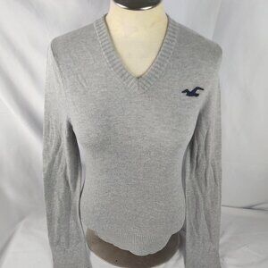 Hollister Womens Gray Pullover Sweater Long Sleeve V-Neck Size Small